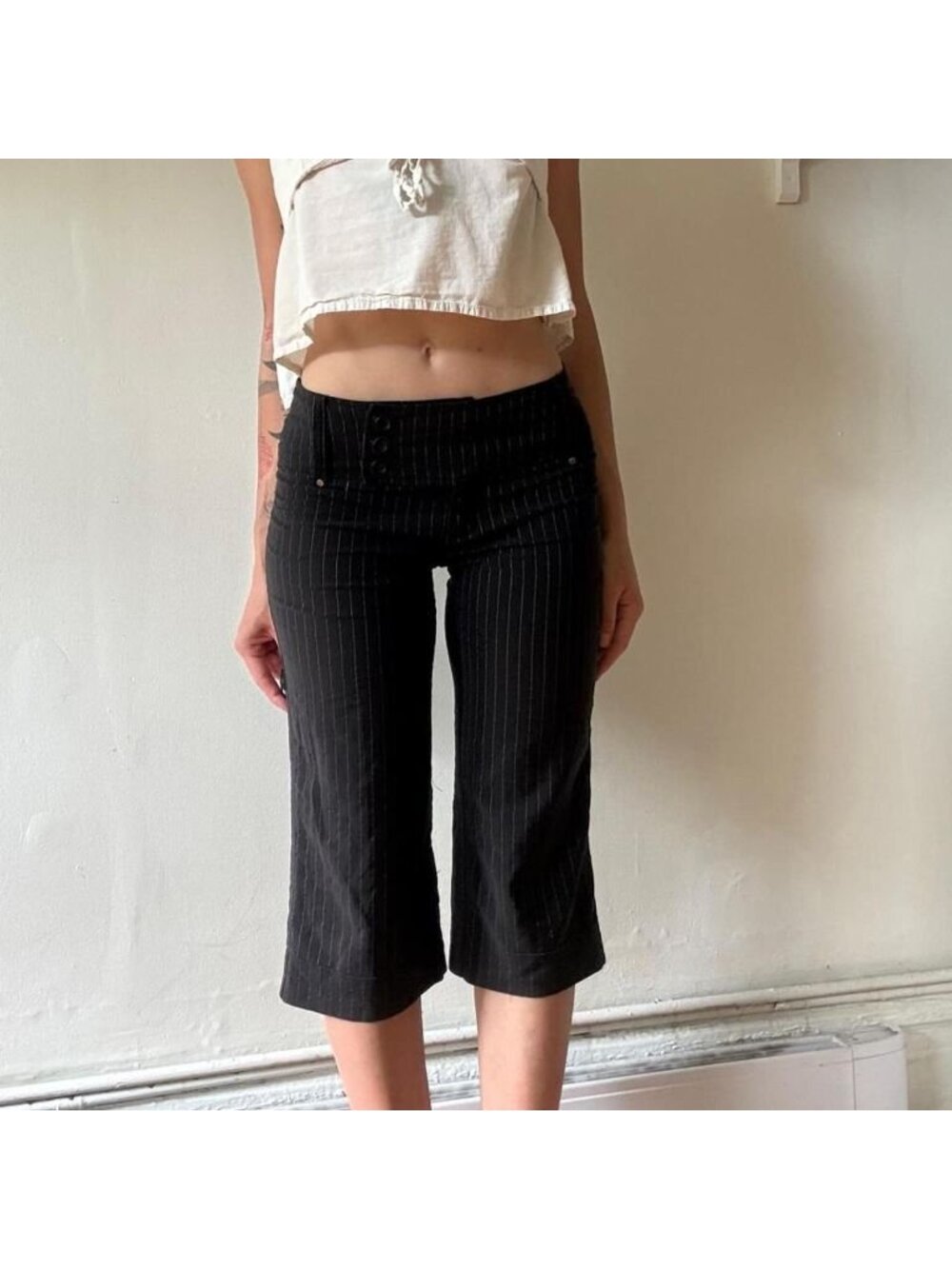 Y2K low-rise pinstripe capri pants — Digital Clothing